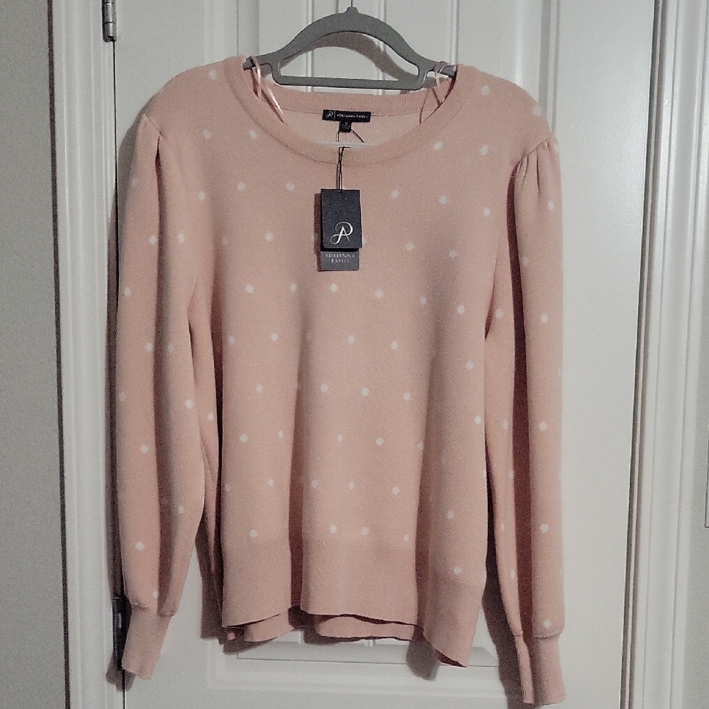 🥶Peach and White Polka Dot Sweater